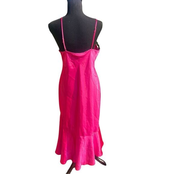 Vintage Delicates Satiny Fuchsia pink & Black Lace Peignoir Nightgown small - Picture 2 of 7